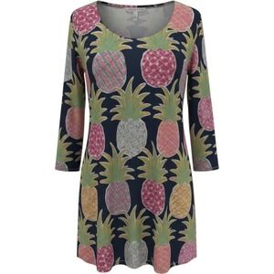 Simply Southern blue 3/4 sleeve dress aop pineapple S vacation resort cruise